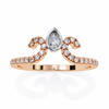 Rose Gold Pear Cut Diamond Crown Ring with Pavé Scroll Band