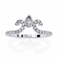 White Gold Pear Cut Diamond Crown Ring with Pavé Scroll Band