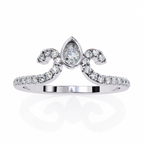 White Gold Pear Cut Diamond Crown Ring with Pavé Scroll Band