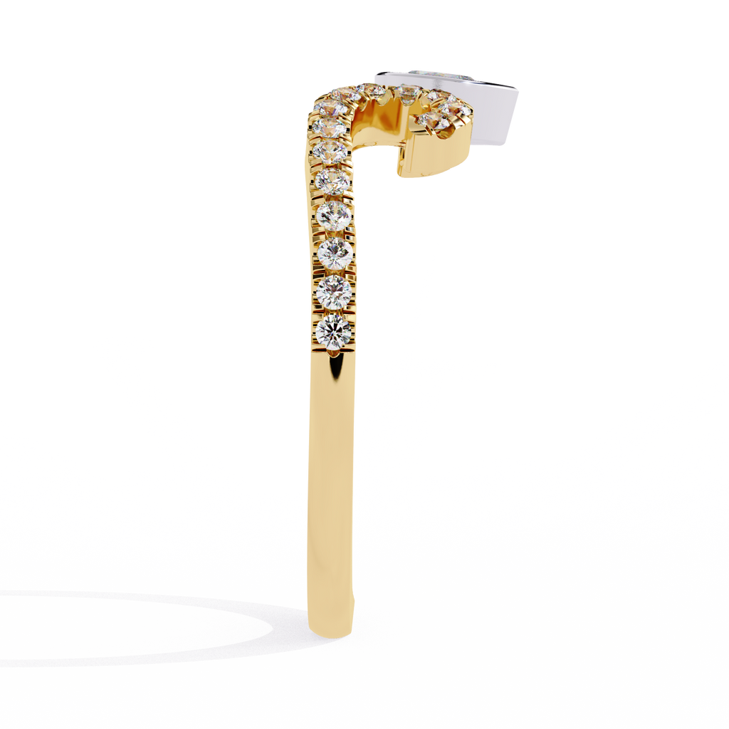 Yellow Gold Pear Cut Diamond Crown Ring with Pavé Scroll Band