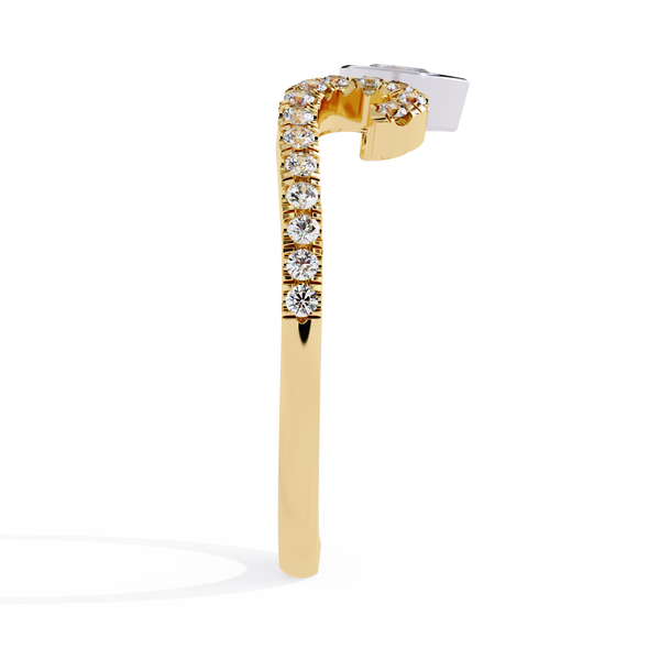 Yellow Gold Pear Cut Diamond Crown Ring with Pavé Scroll Band