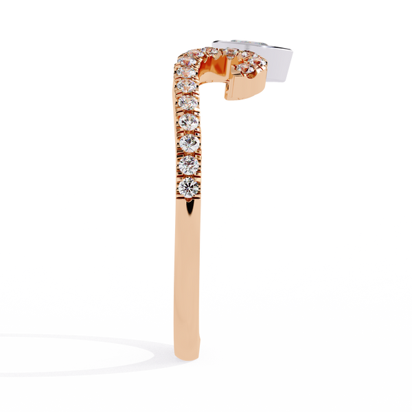 Rose Gold Pear Cut Diamond Crown Ring with Pavé Scroll Band