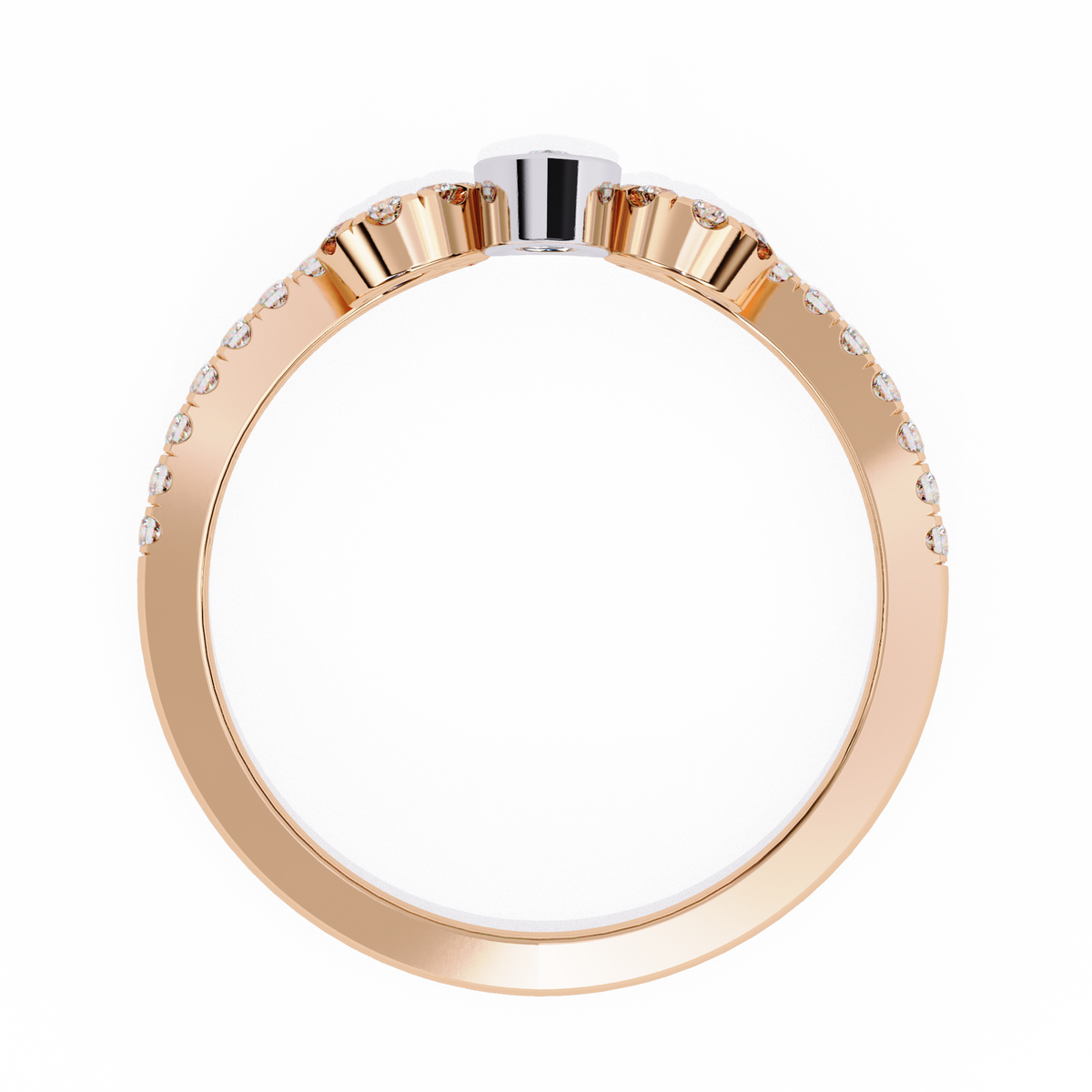 Rose Gold Pear Cut Diamond Crown Ring with Pavé Scroll Band