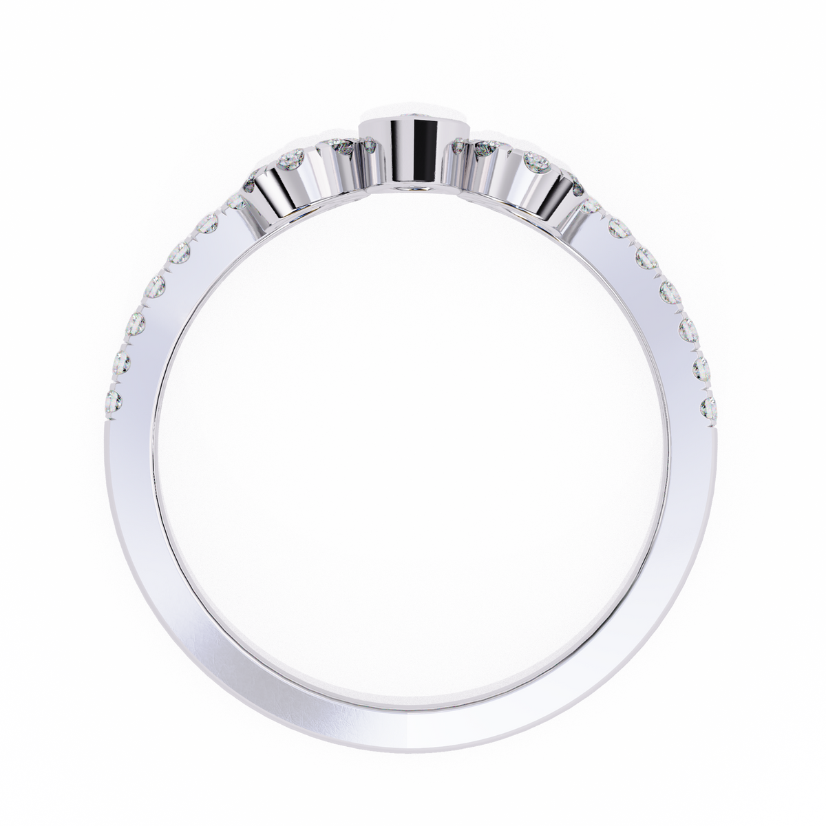 White Gold Pear Cut Diamond Crown Ring with Pavé Scroll Band