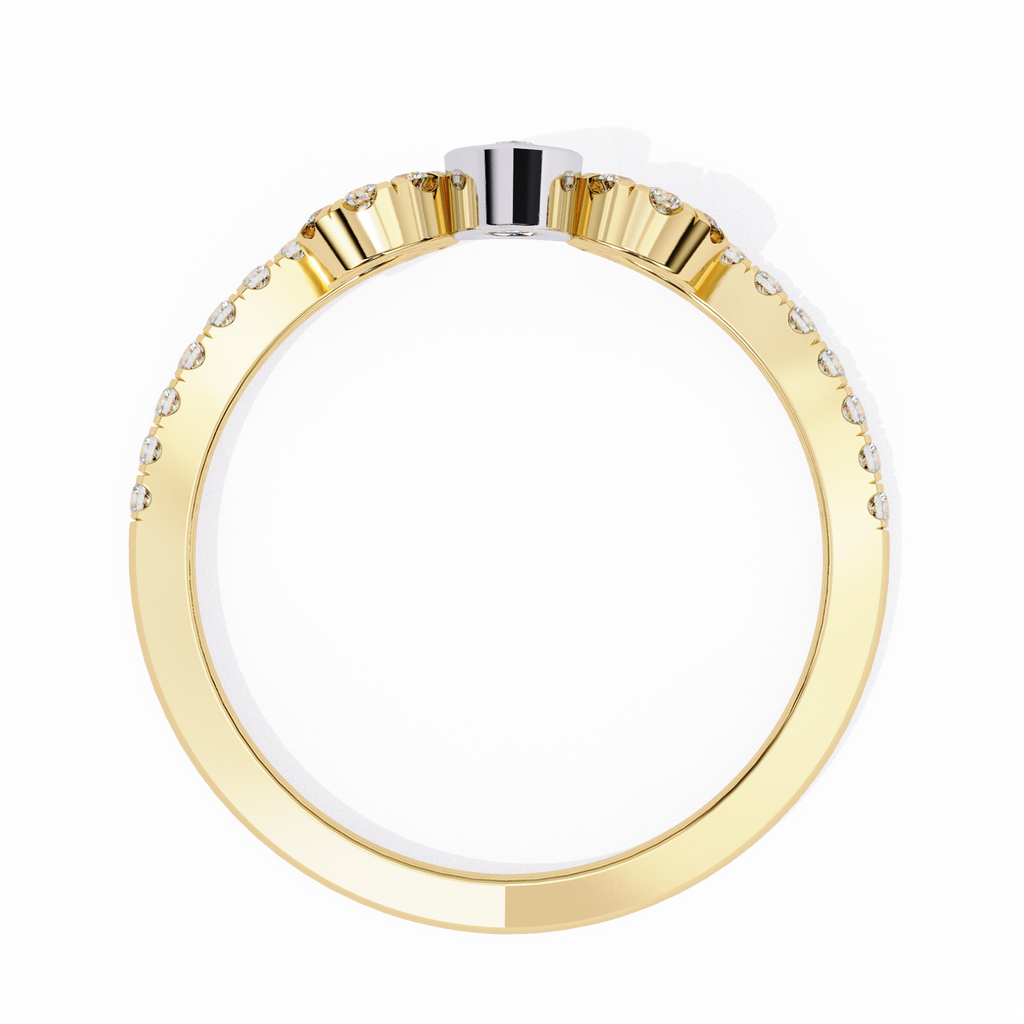 Yellow Gold Pear Cut Diamond Crown Ring with Pavé Scroll Band