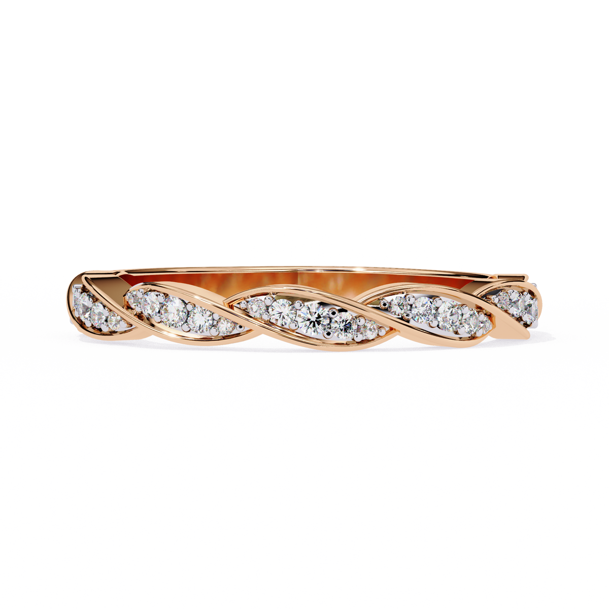 Rose Gold Round Diamond Twisted Rope Half Eternity Band