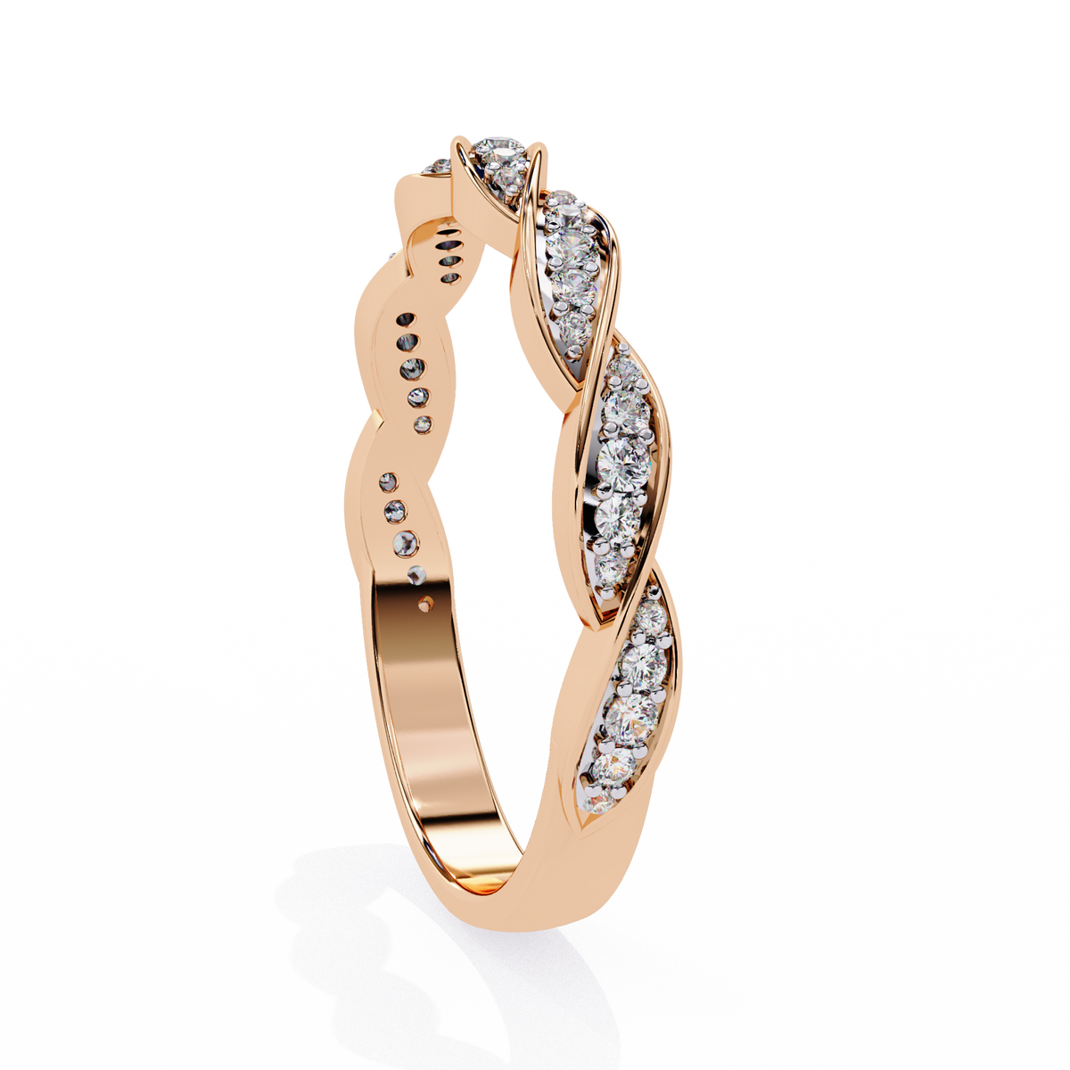 Rose Gold Round Diamond Twisted Rope Half Eternity Band