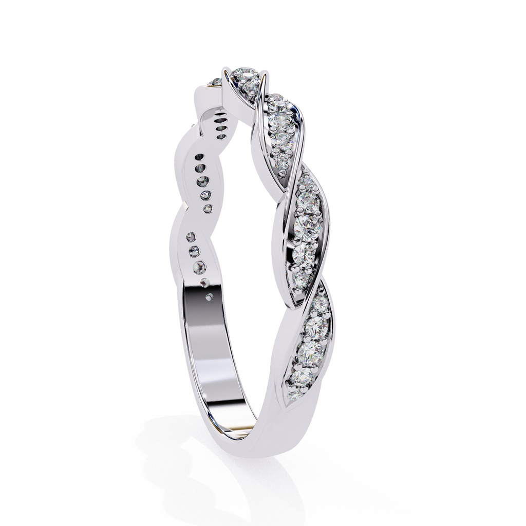 White Gold Round Diamond Twisted Rope Half Eternity Band