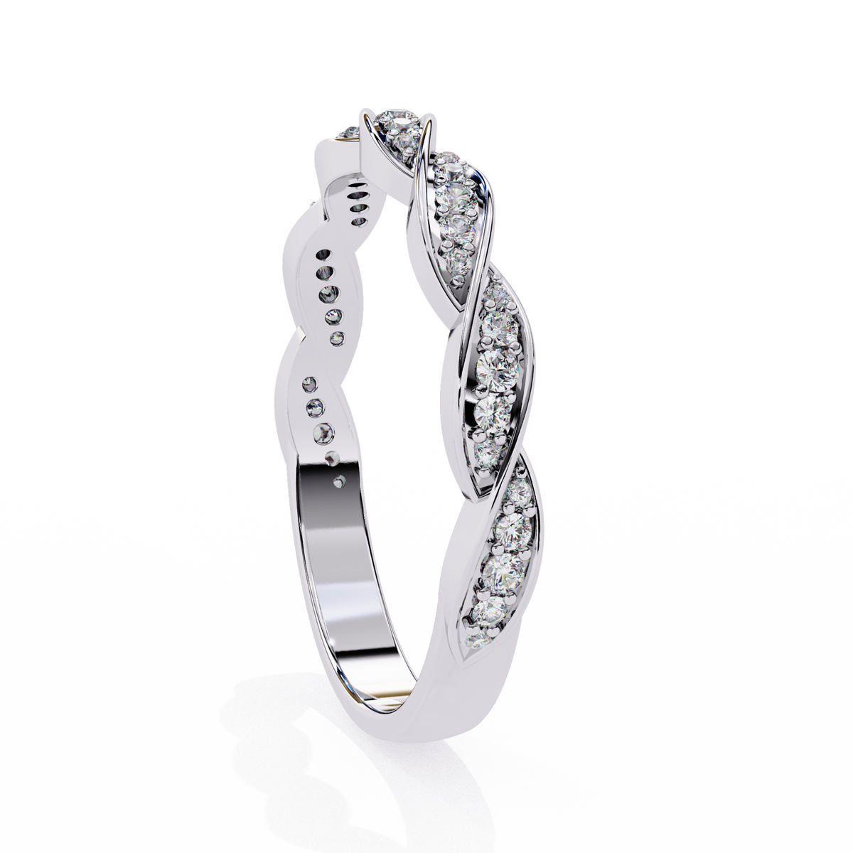 White Gold Round Diamond Twisted Rope Half Eternity Band