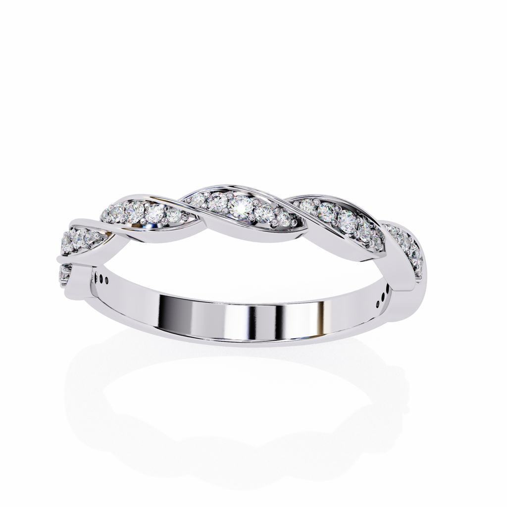 White Gold Round Diamond Twisted Rope Half Eternity Band