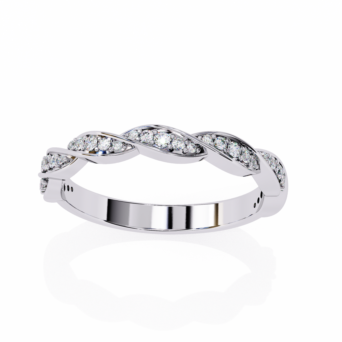 White Gold Round Diamond Twisted Rope Half Eternity Band
