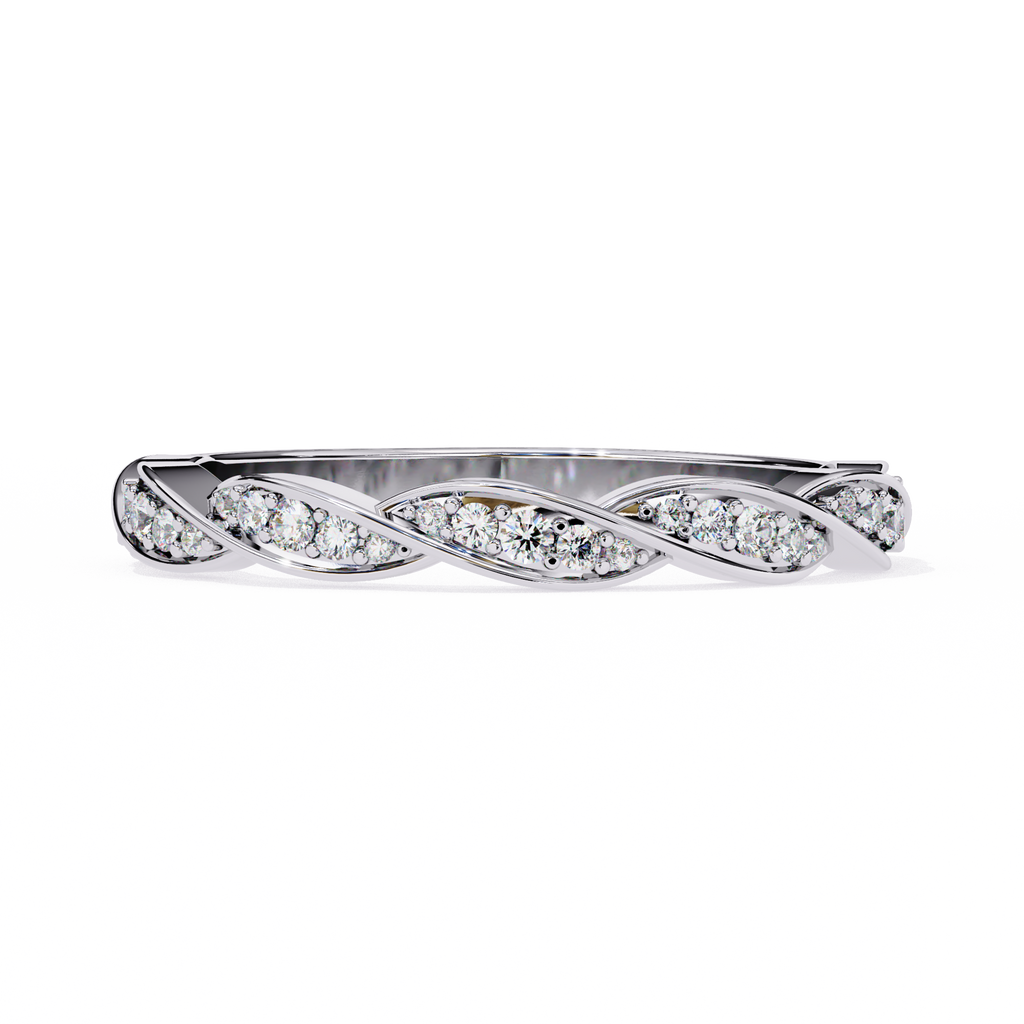White Gold Round Diamond Twisted Rope Half Eternity Band