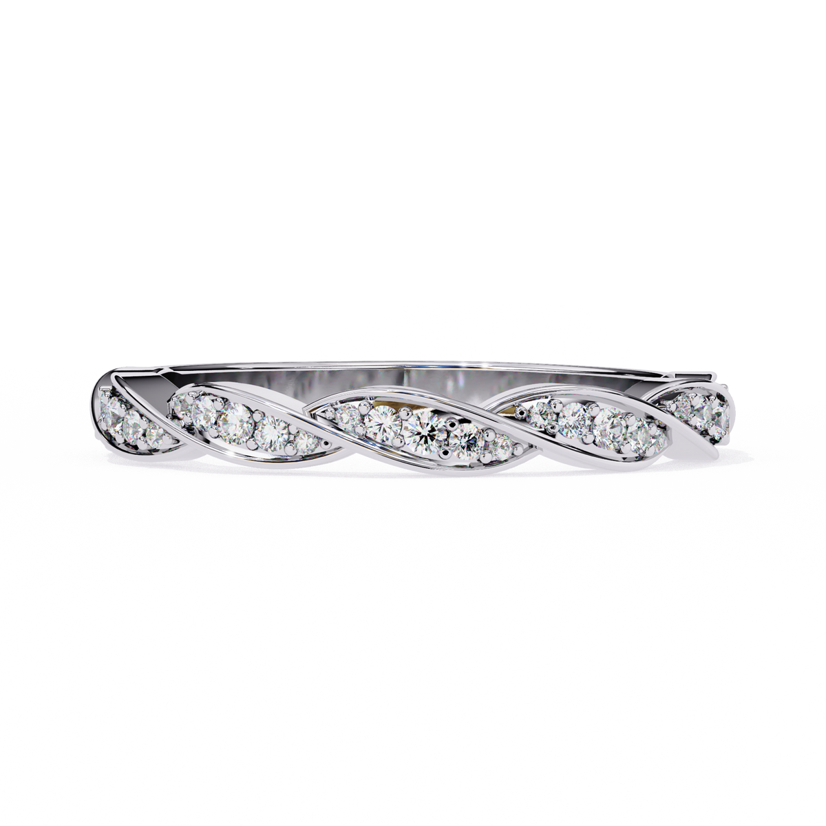 White Gold Round Diamond Twisted Rope Half Eternity Band