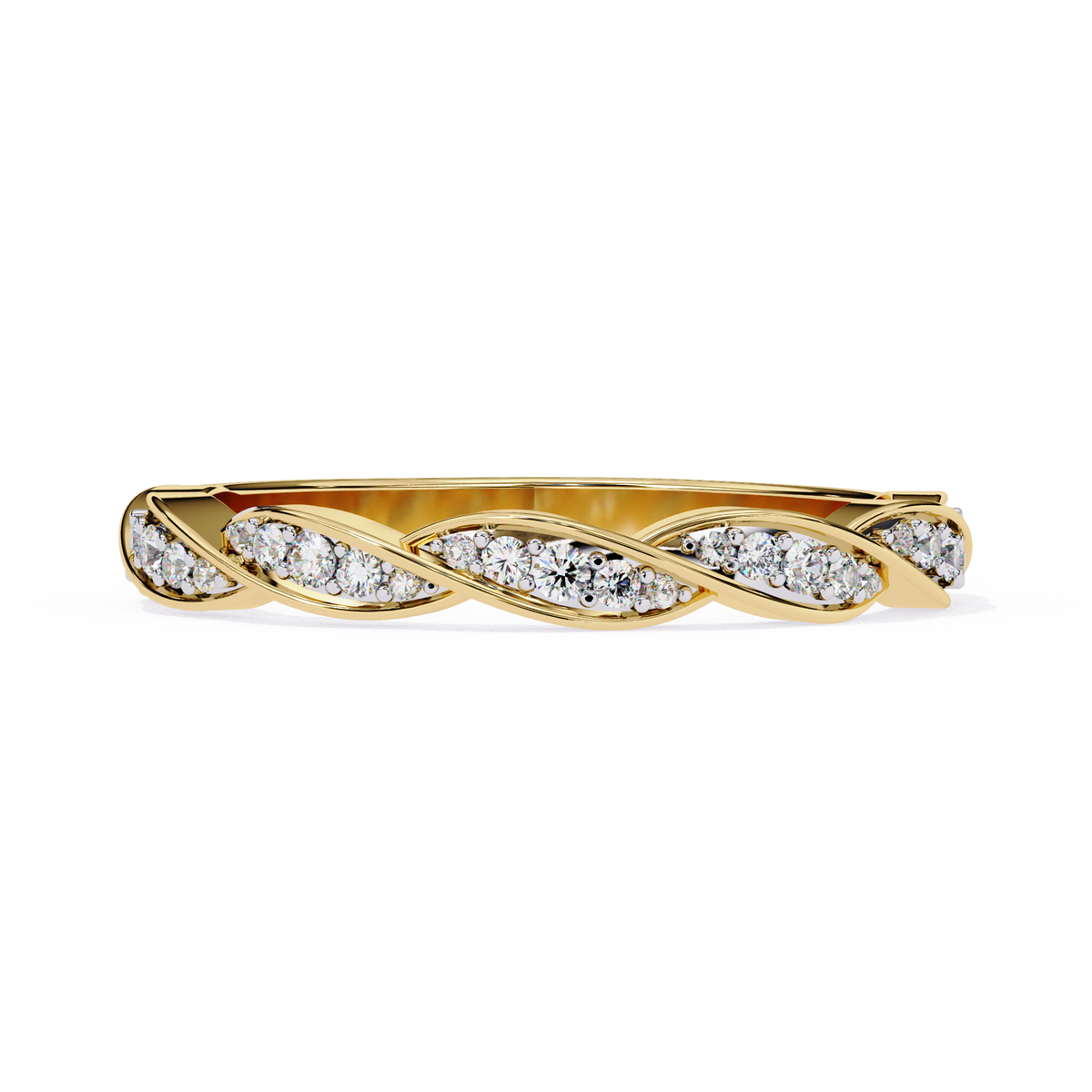 Yellow Gold Round Diamond Twisted Rope Half Eternity Band
