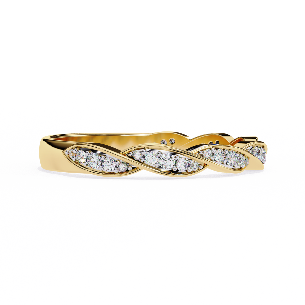 Yellow Gold Round Diamond Twisted Rope Half Eternity Band