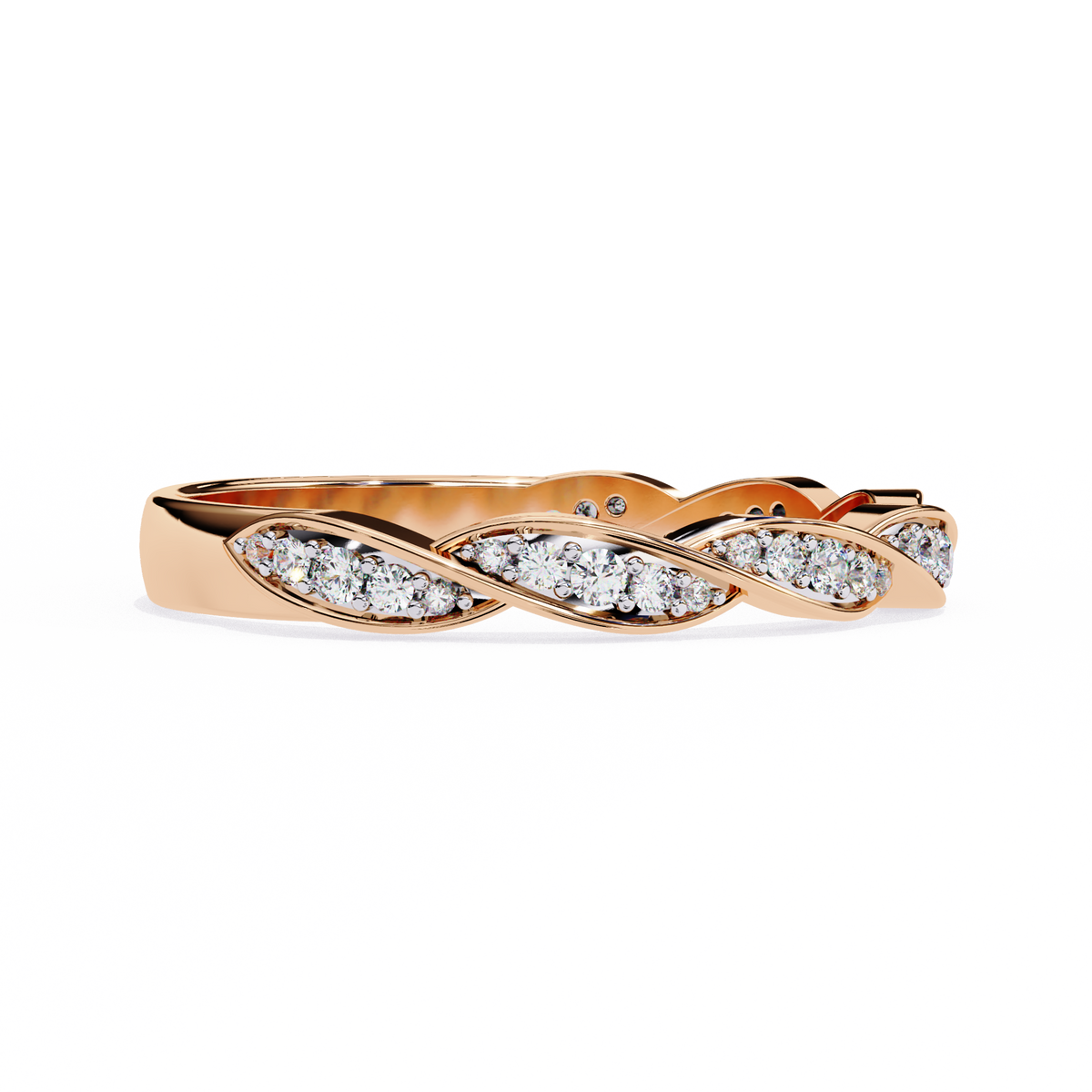 Rose Gold Round Diamond Twisted Rope Half Eternity Band