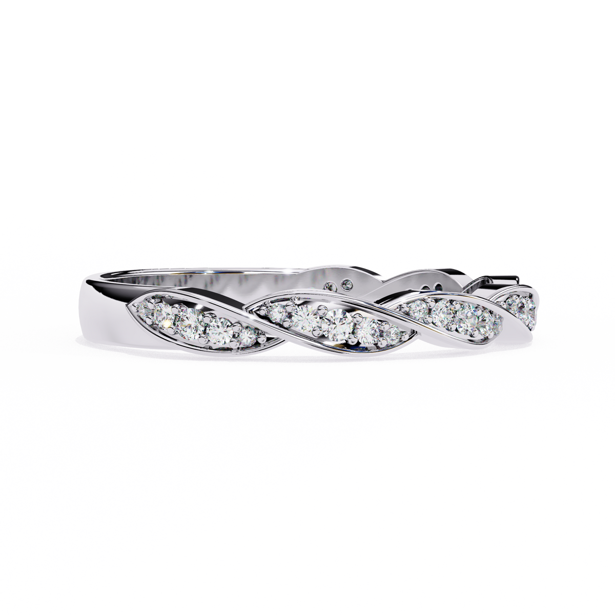 White Gold Round Diamond Twisted Rope Half Eternity Band