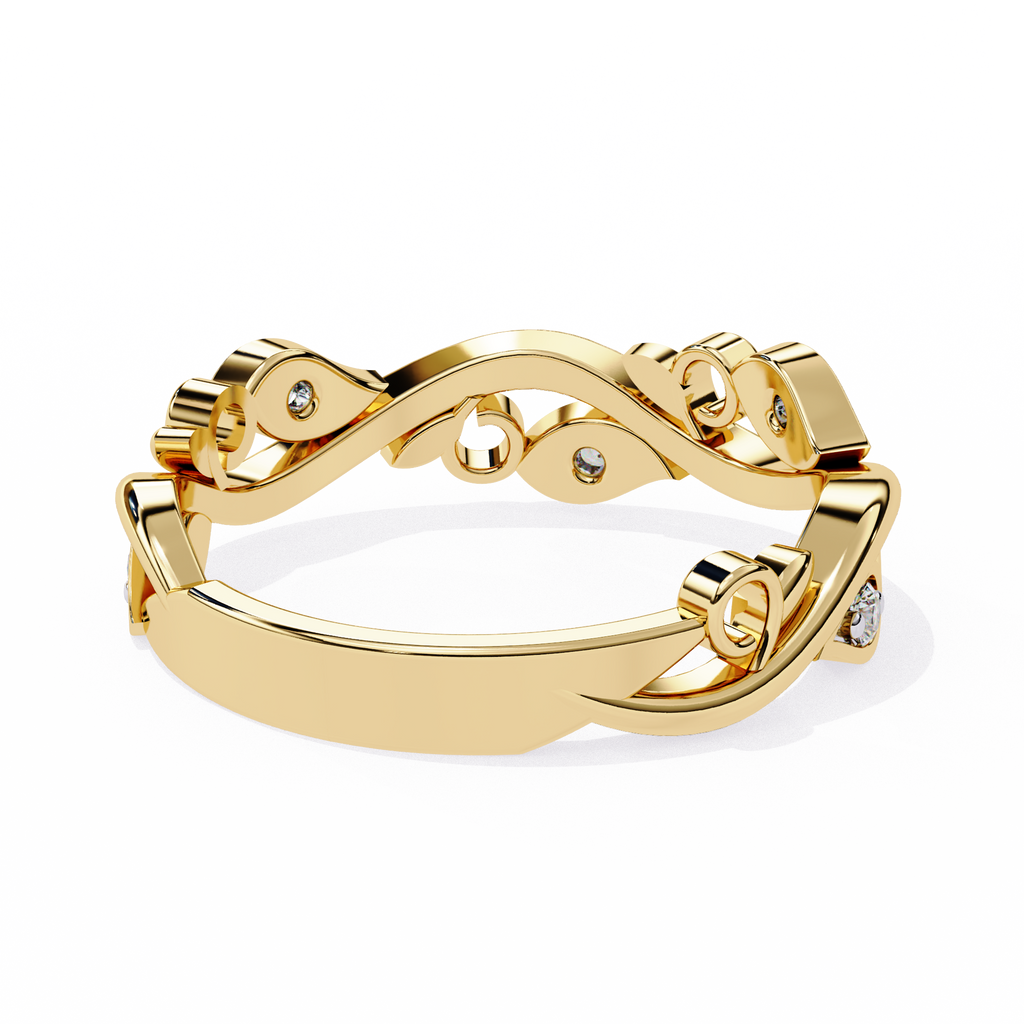 Yellow Gold Round Diamond Leaf and Vine Eternity Band