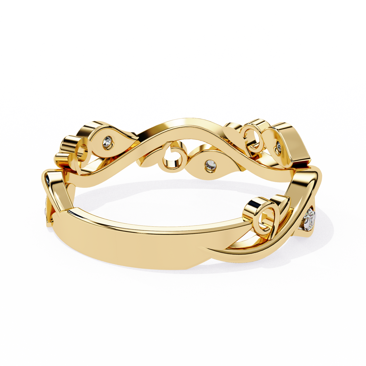 Yellow Gold Round Diamond Leaf and Vine Eternity Band