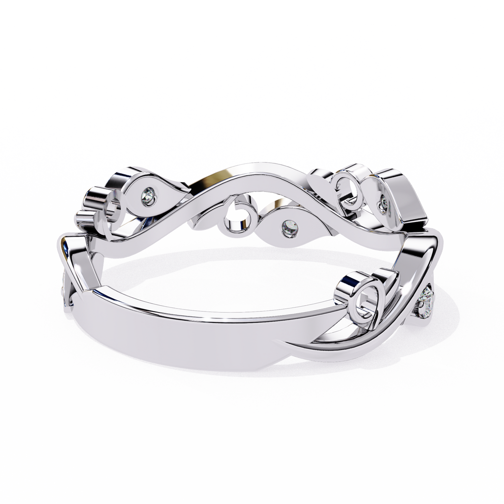 White Gold Round Diamond Leaf and Vine Eternity Band