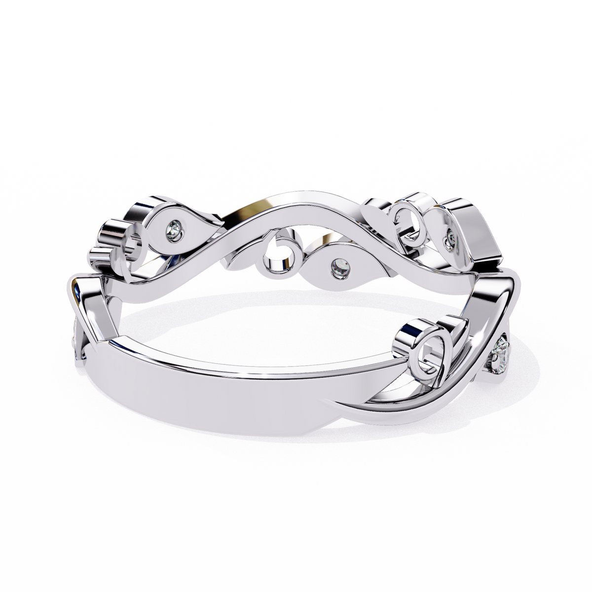 White Gold Round Diamond Leaf and Vine Eternity Band
