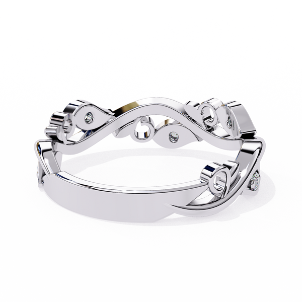 White Gold Round Diamond Leaf and Vine Eternity Band