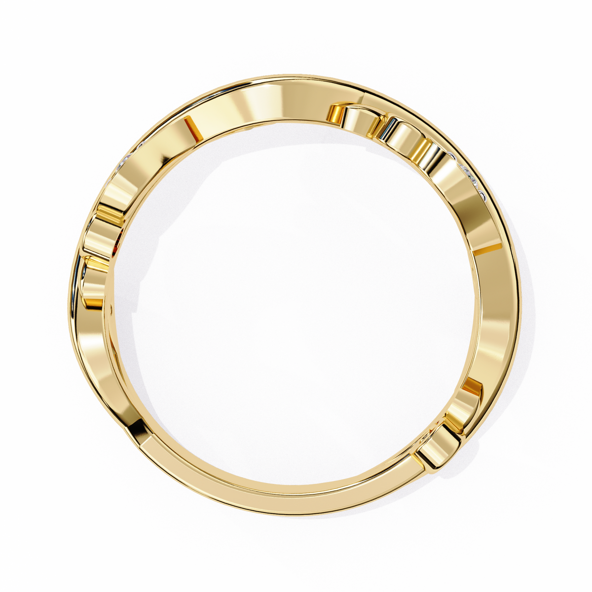 Yellow Gold Round Diamond Leaf and Vine Eternity Band