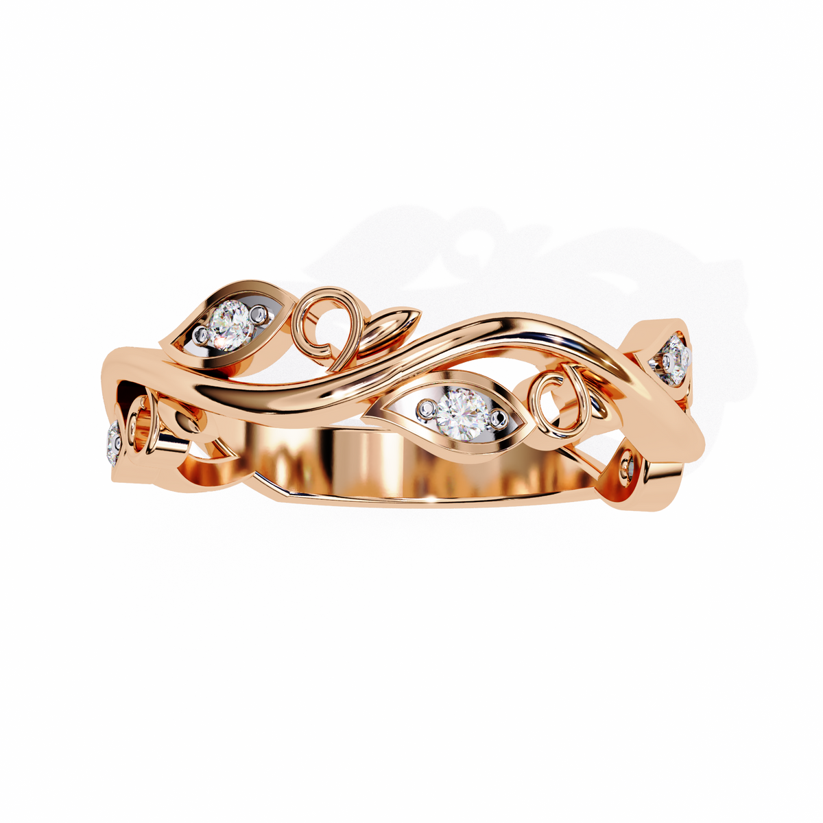 Rose Gold Round Diamond Leaf and Vine Eternity Band