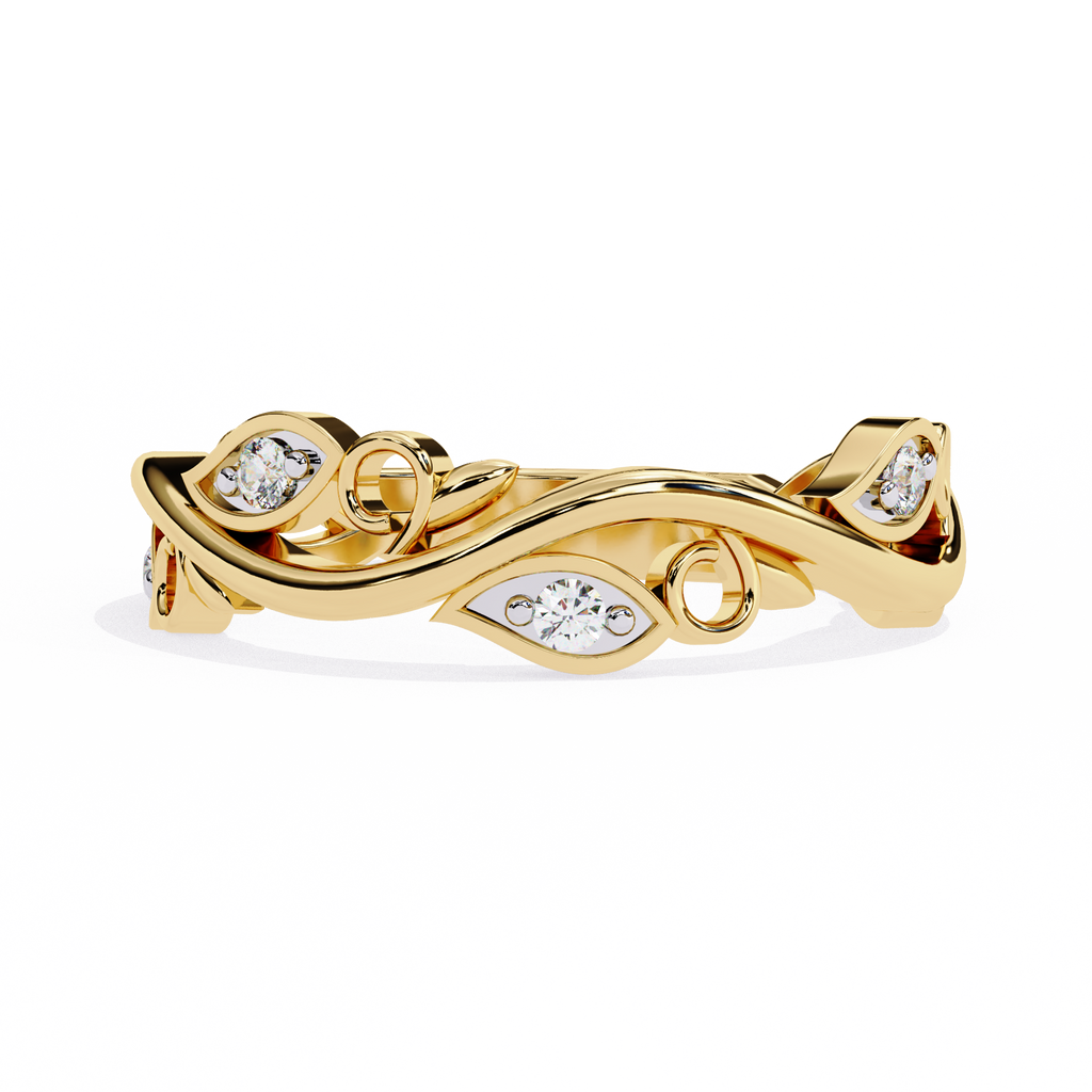 Yellow Gold Round Diamond Leaf and Vine Eternity Band