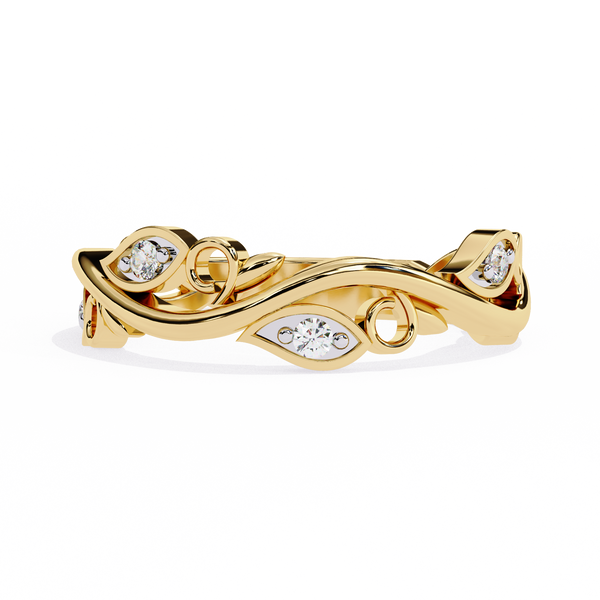 Yellow Gold Round Diamond Leaf and Vine Eternity Band
