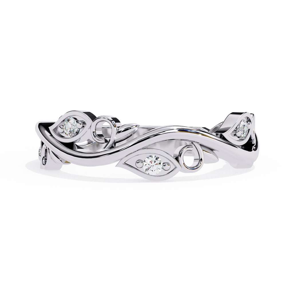 White Gold Round Diamond Leaf and Vine Eternity Band