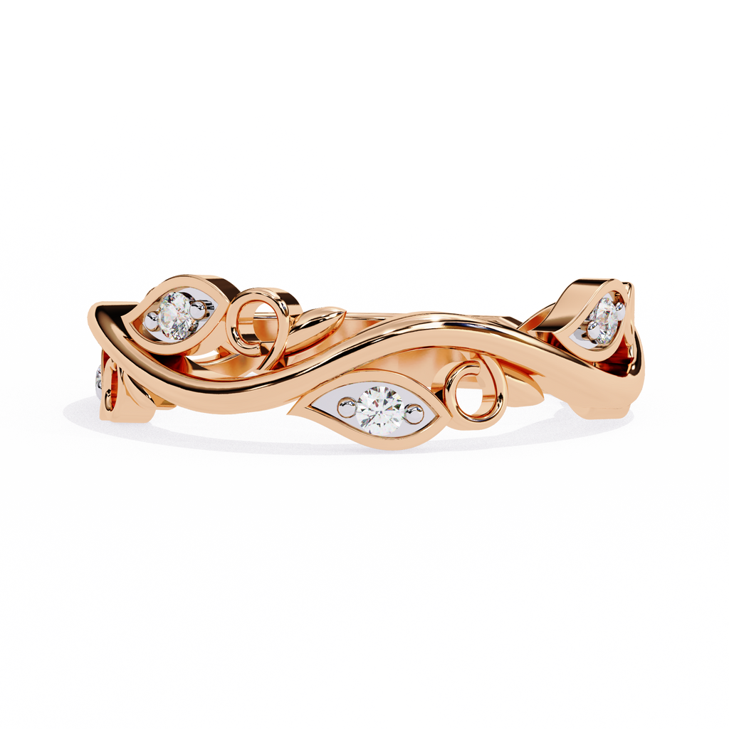 Rose Gold Round Diamond Leaf and Vine Eternity Band