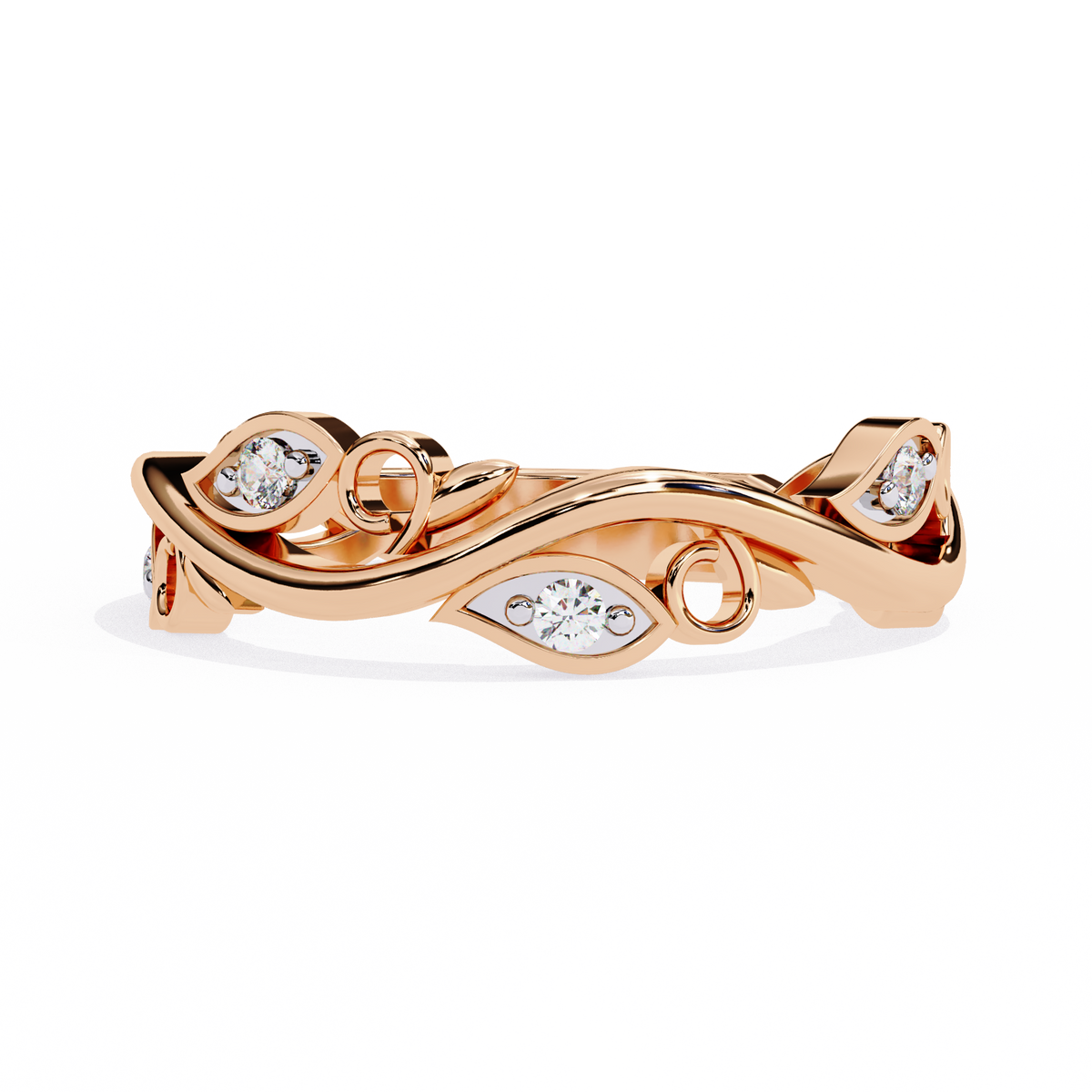 Rose Gold Round Diamond Leaf and Vine Eternity Band