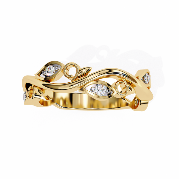 Yellow Gold Round Diamond Leaf and Vine Eternity Band