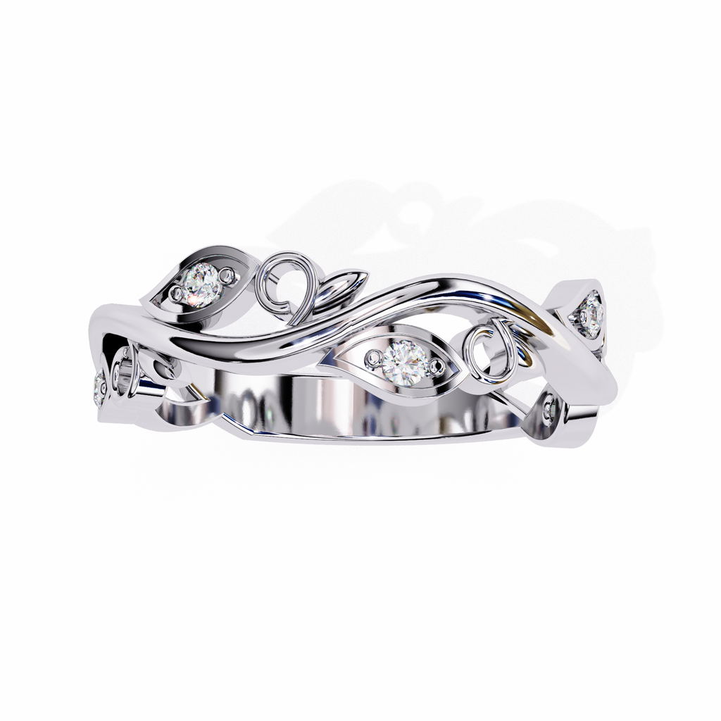 White Gold Round Diamond Leaf and Vine Eternity Band