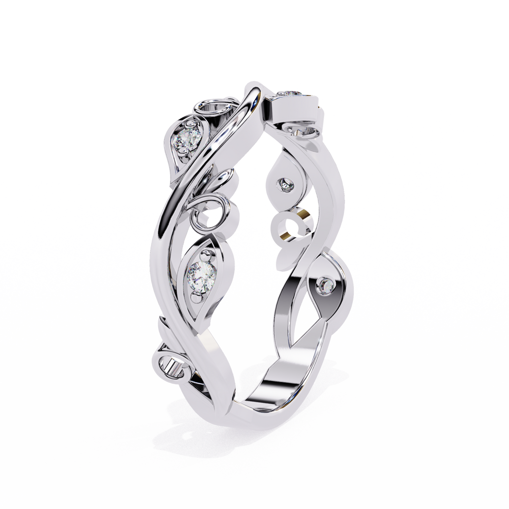 White Gold Round Diamond Leaf and Vine Eternity Band