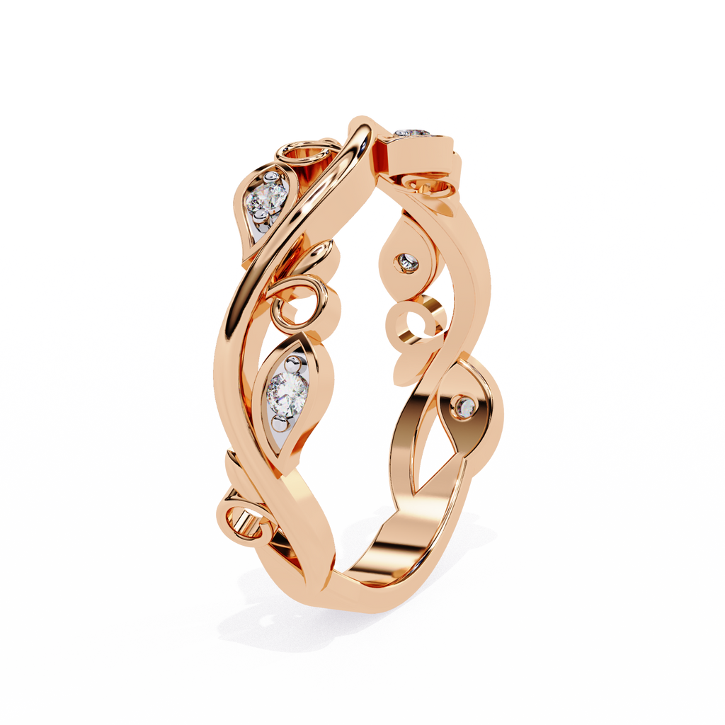 Rose Gold Round Diamond Leaf and Vine Eternity Band