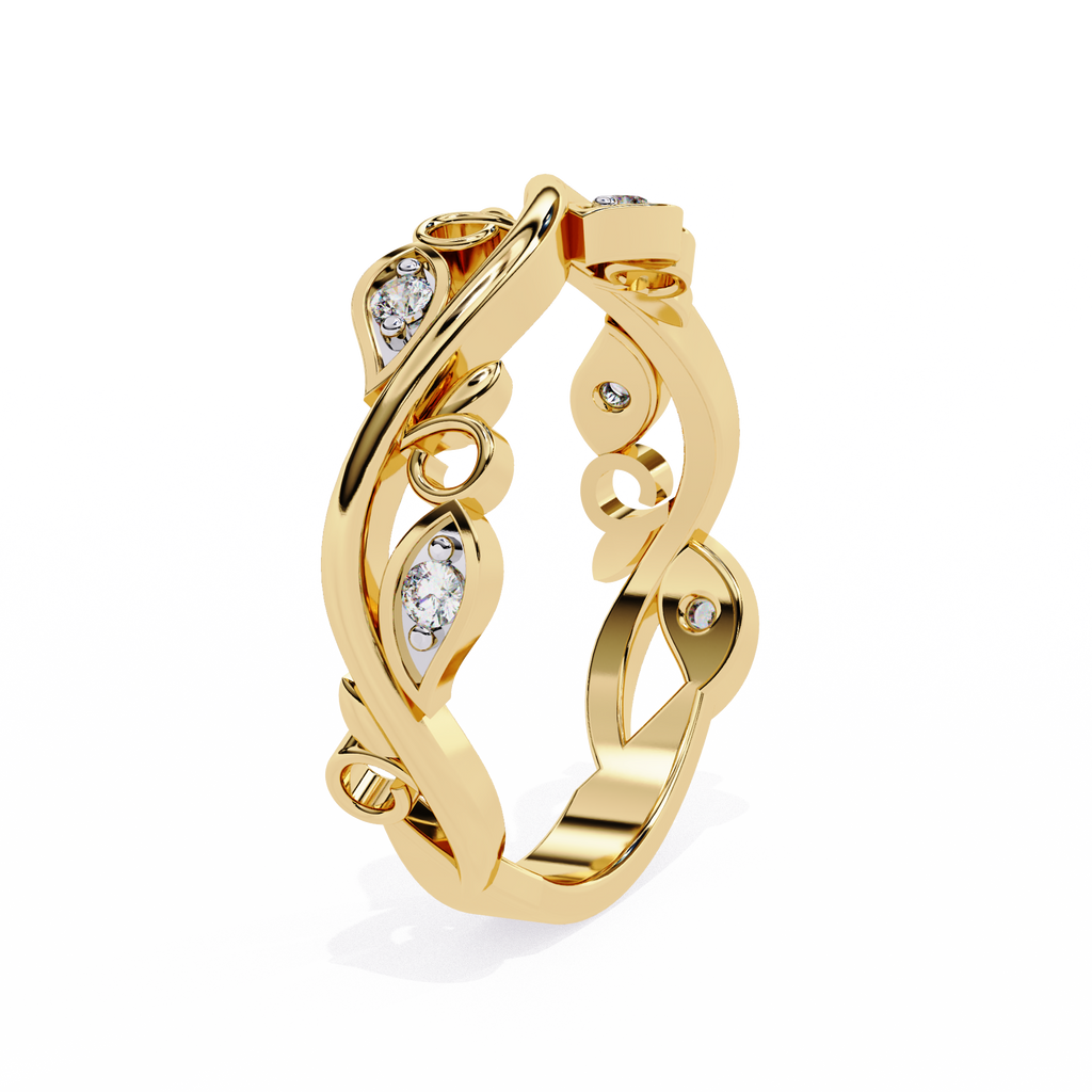 Yellow Gold Round Diamond Leaf and Vine Eternity Band