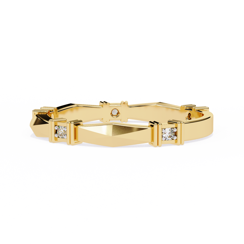 Yellow Gold Round Diamond Bar Link Station Band