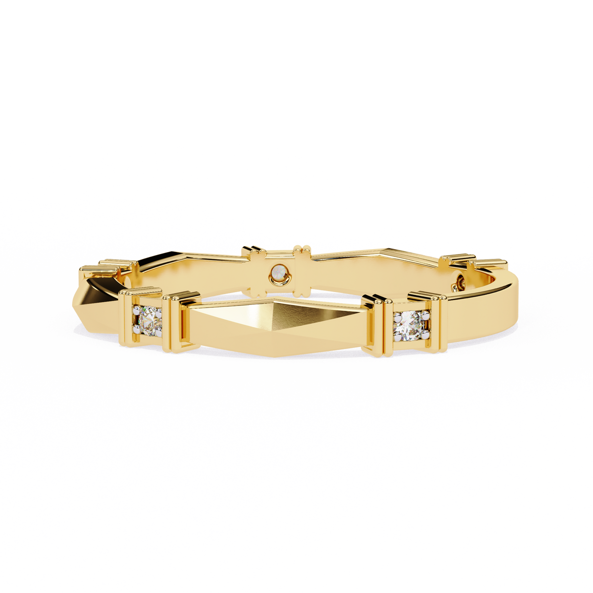 Yellow Gold Round Diamond Bar Link Station Band