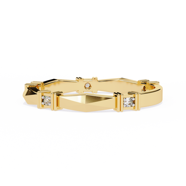 Yellow Gold Round Diamond Bar Link Station Band