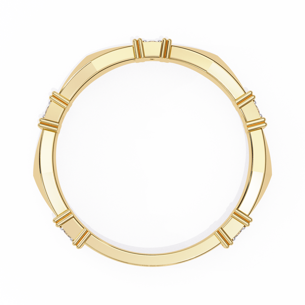 Yellow Gold Round Diamond Bar Link Station Band