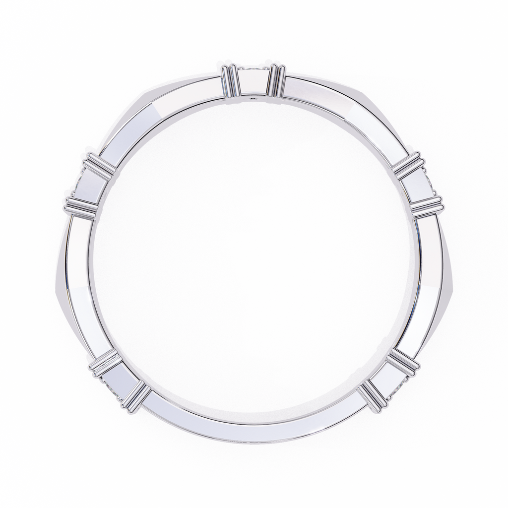White Gold Round Diamond Bar Link Station Band