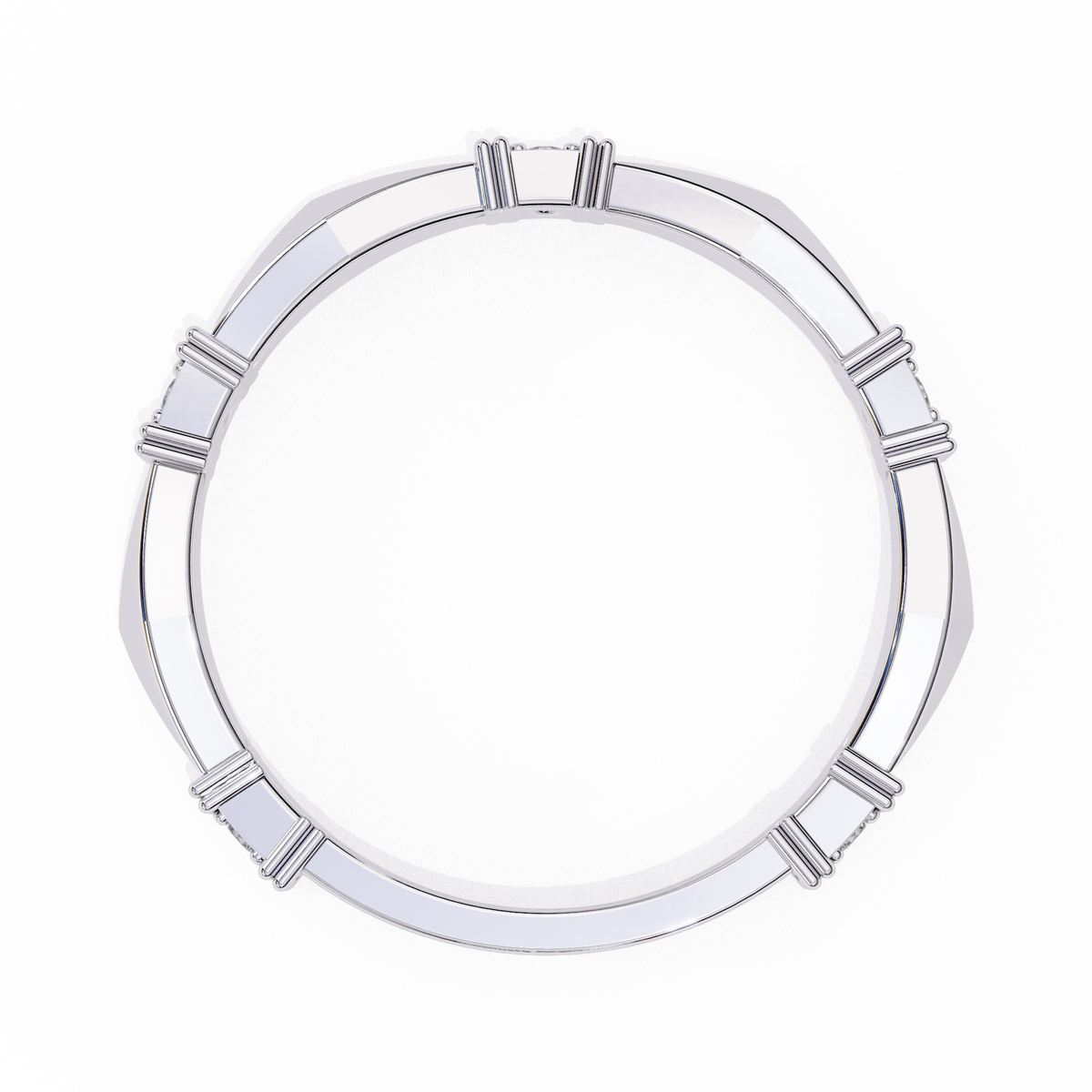 White Gold Round Diamond Bar Link Station Band