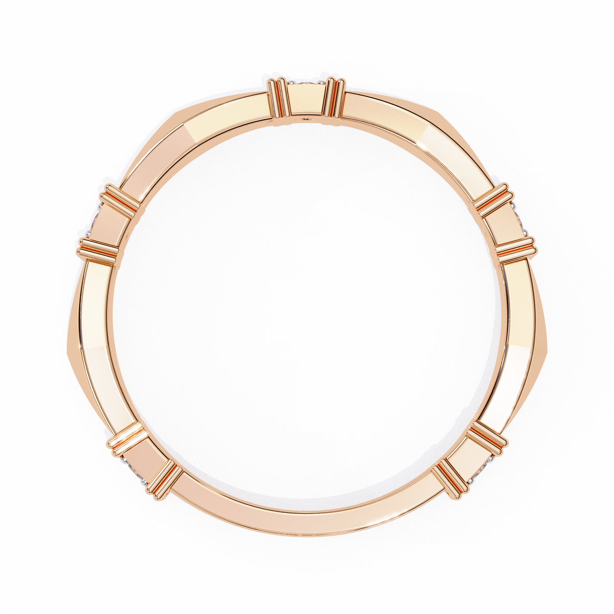 Rose Gold Round Diamond Bar Link Station Band