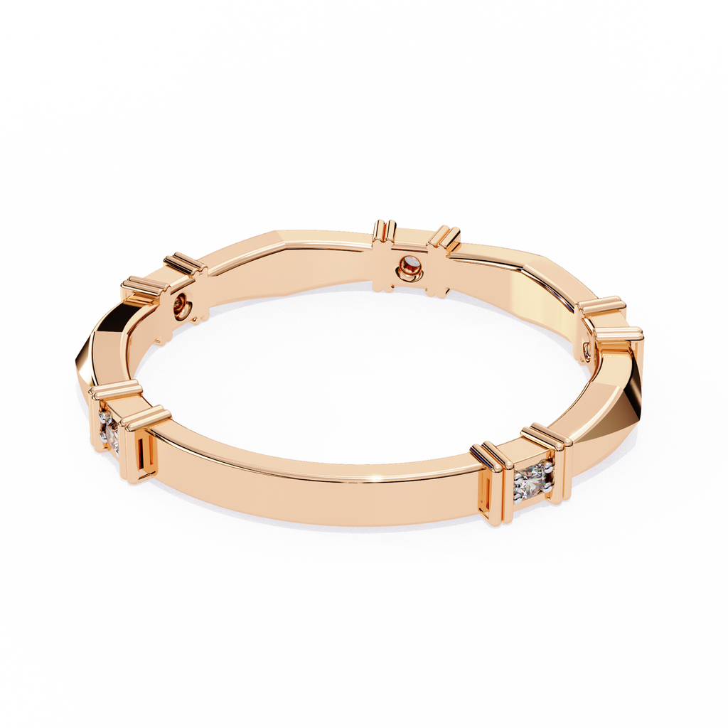 Rose Gold Round Diamond Bar Link Station Band