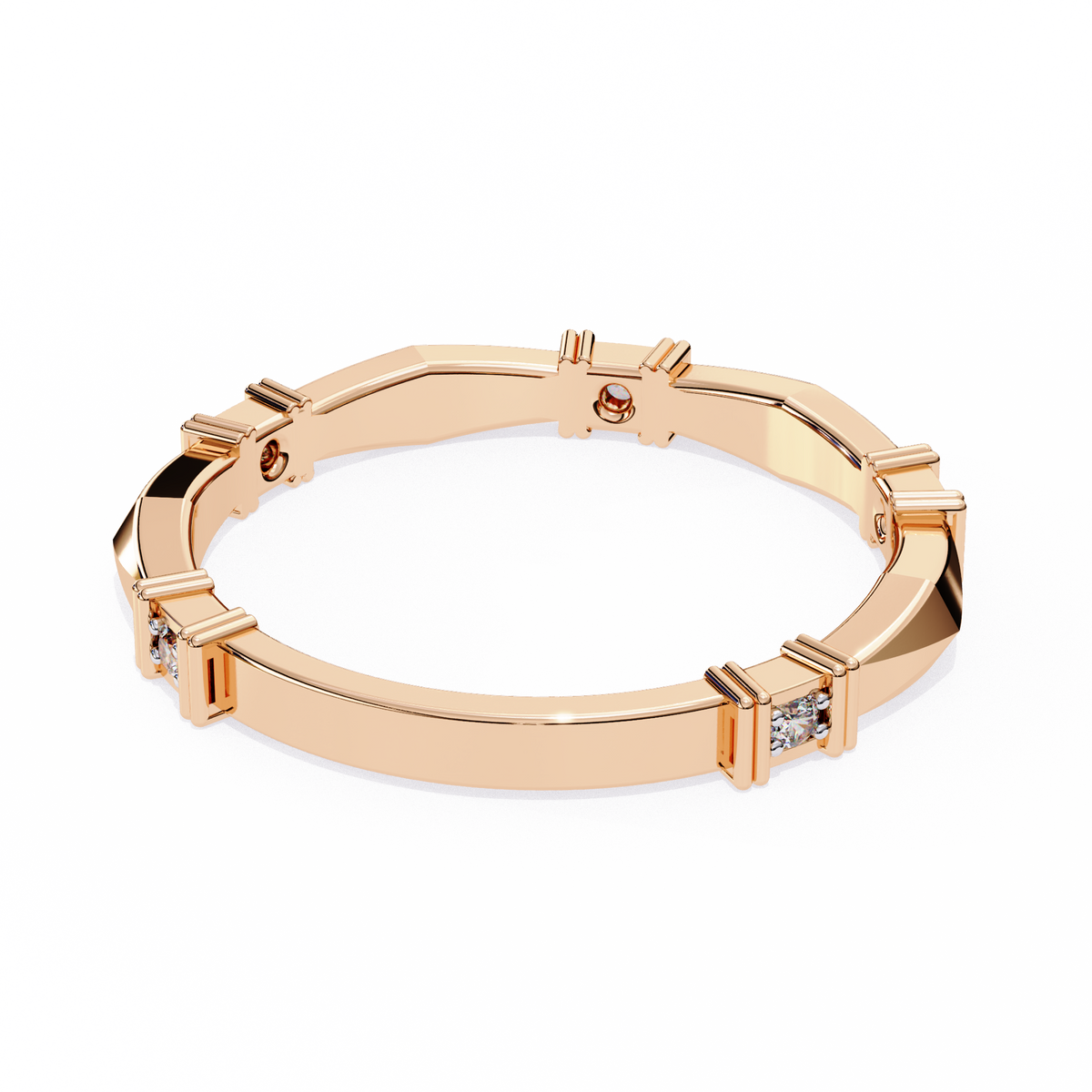 Rose Gold Round Diamond Bar Link Station Band