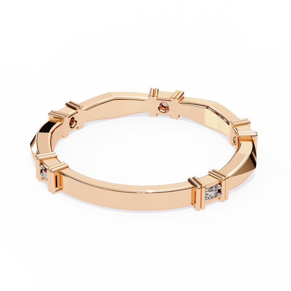 Rose Gold Round Diamond Bar Link Station Band