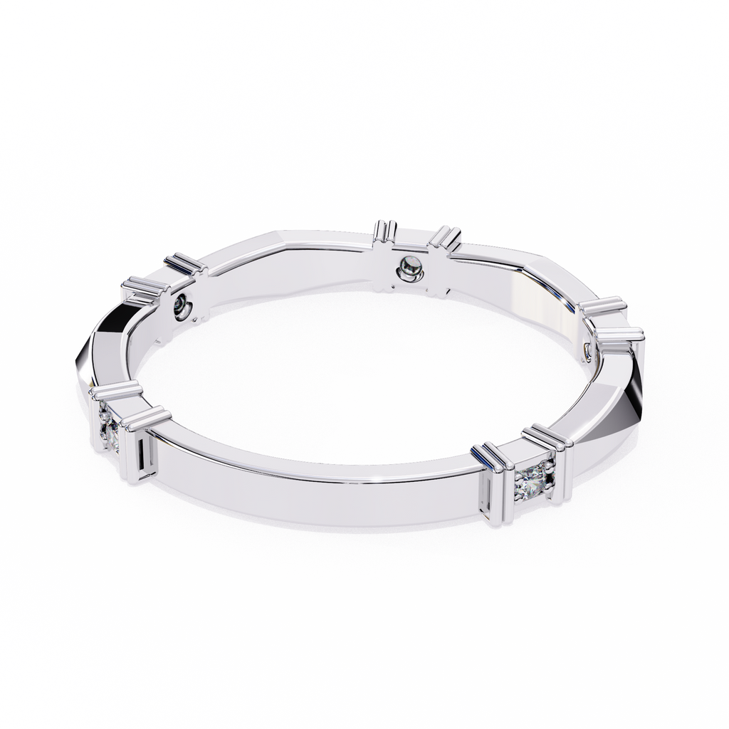 White Gold Round Diamond Bar Link Station Band