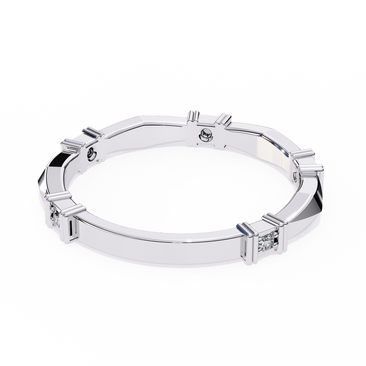 White Gold Round Diamond Bar Link Station Band